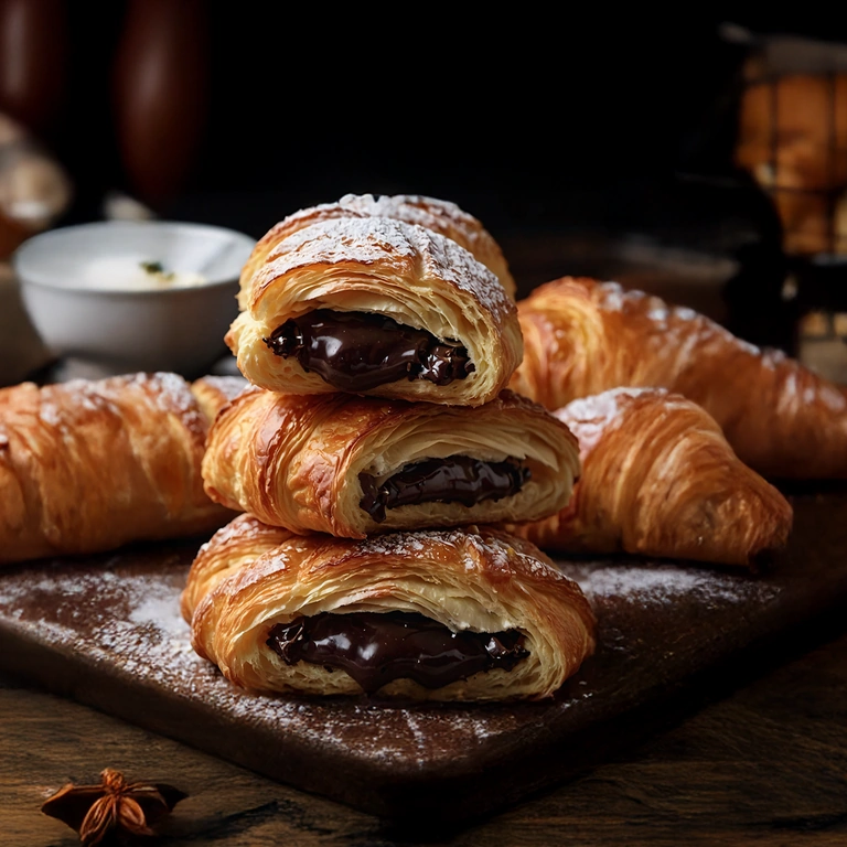 Flaky chocolate-filled pastries dusted with powdered sugar